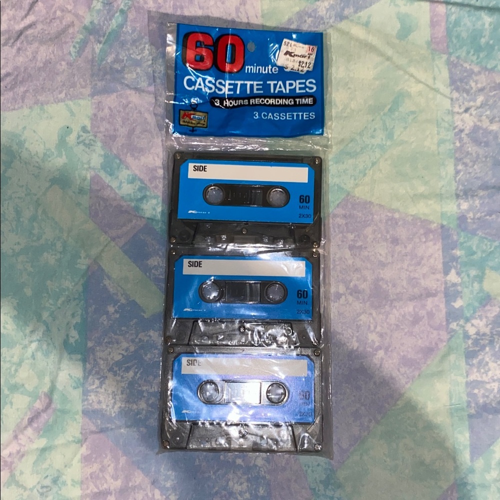 Blank 3 pack Kmart branded Cassette Tapes NEW 60 minutes 3 hours of record time